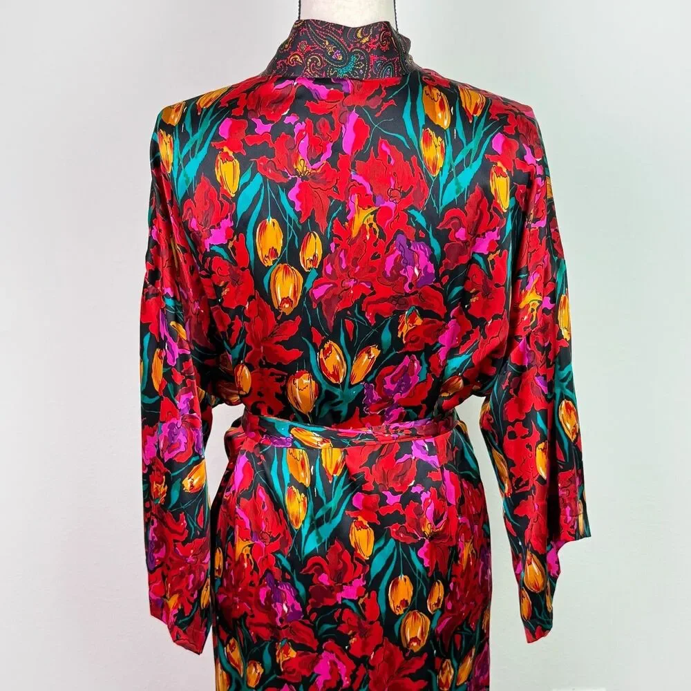 Victoria's Secret Women's Vintage Gold Label Silk Robe Colorful Floral Small - Picture 4 of 8